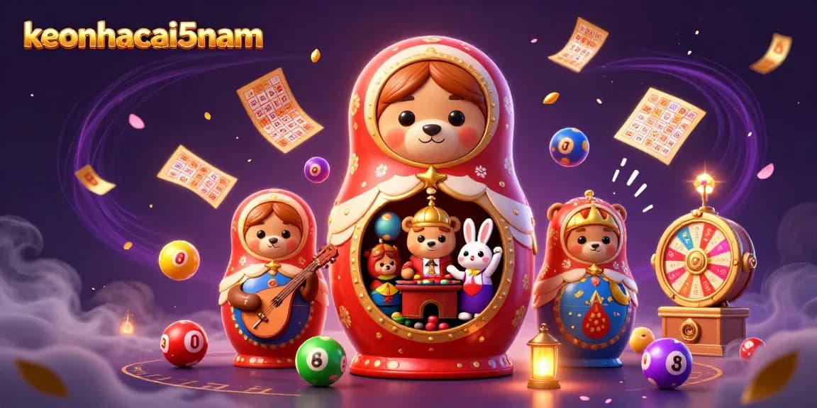 Engage in exciting lottery action with keonhacai5nam, showcasing vibrant casino characters and dynamic game elements.