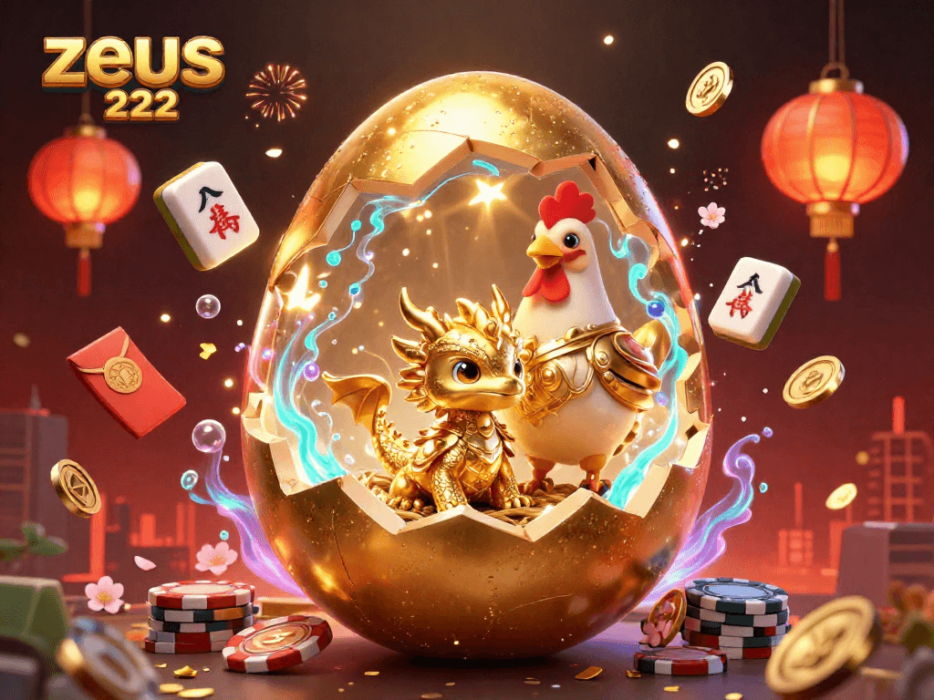 Experience the excitement of zeus 222 slots with a vibrant online casino scene featuring gold elements.