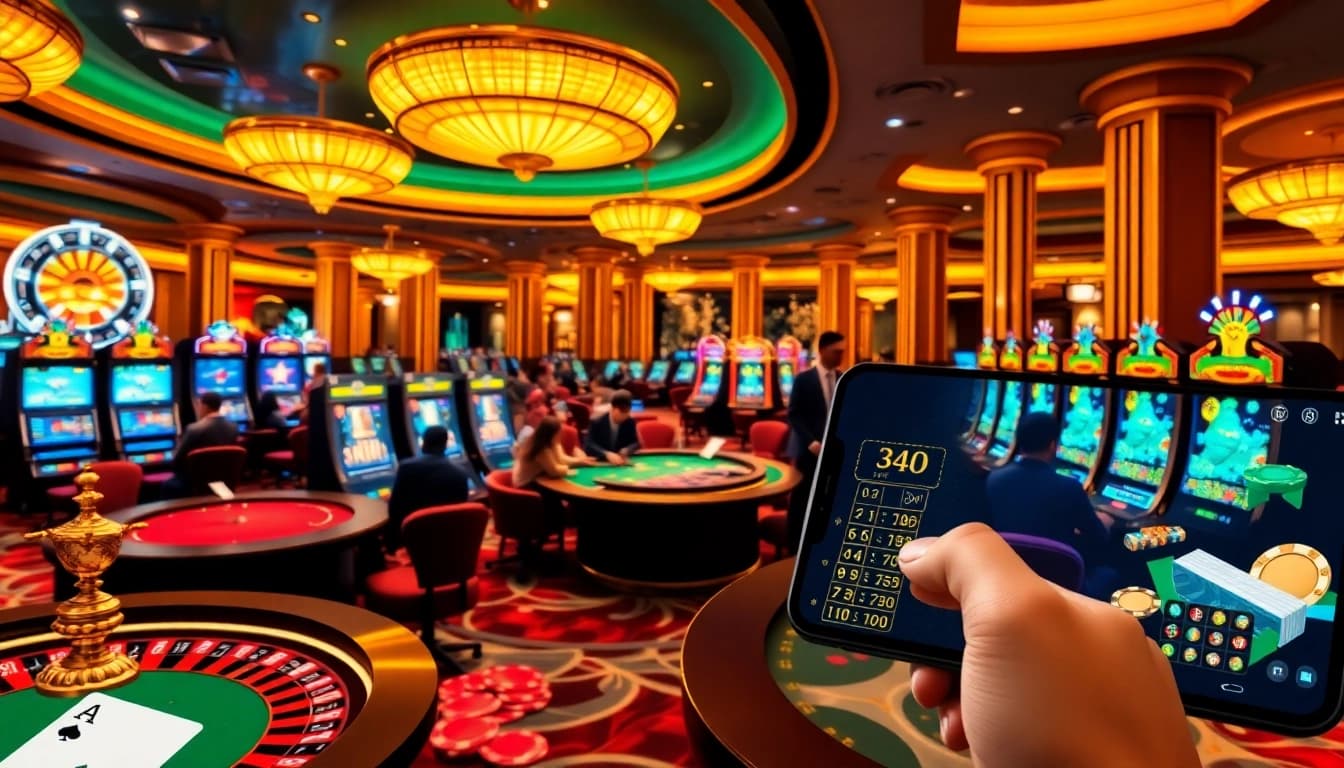 An exciting casino atmosphere featuring players engaged in kkwin đăng ký at poker and roulette tables, showcasing vibrant gaming activities.