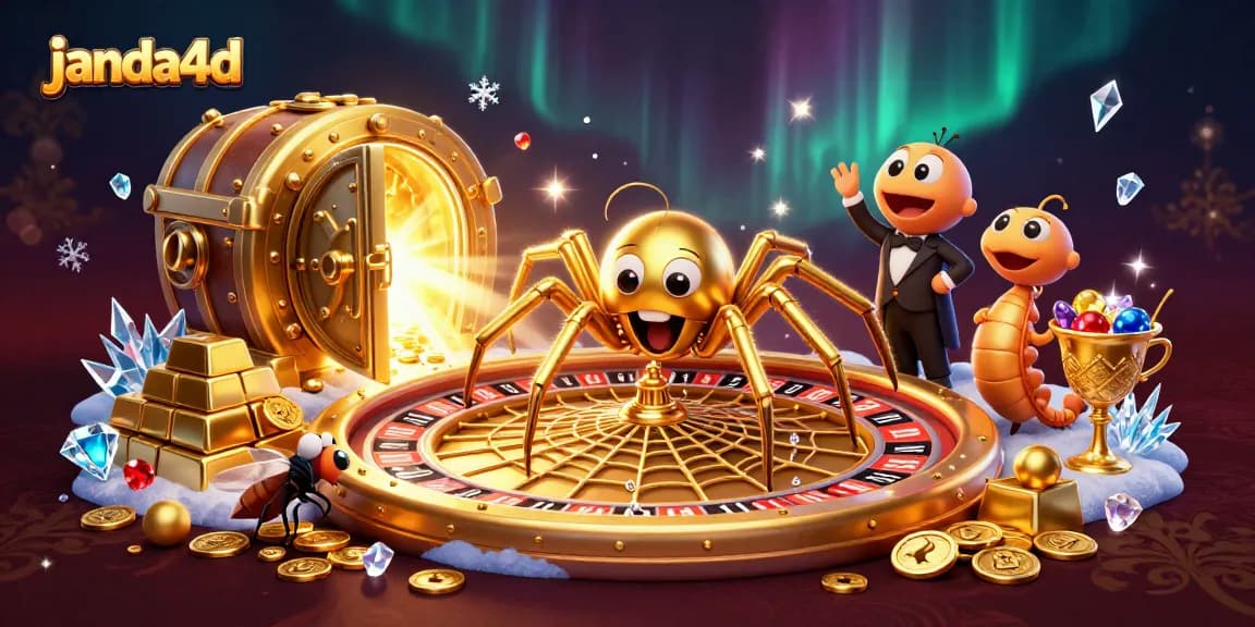 Bet on the janda4d roulette with the golden spider and centipede croupier spinning winnings.