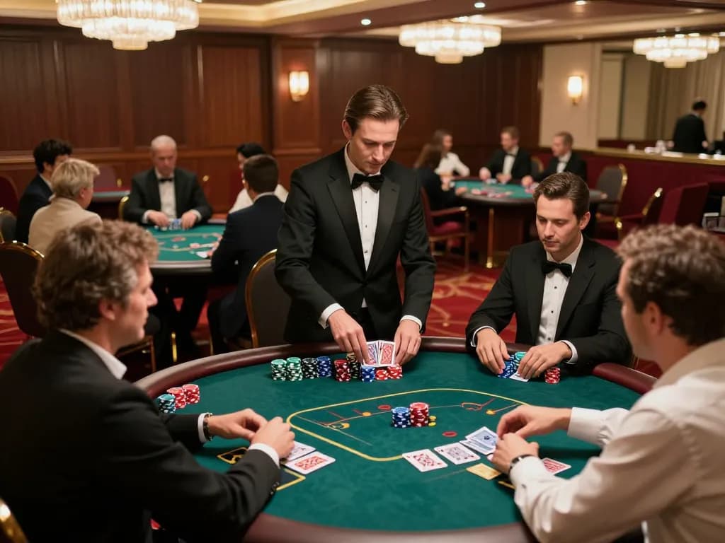 Players enjoying a thrilling game of poker at 99win casino, showcasing vibrant chips and cards in action.