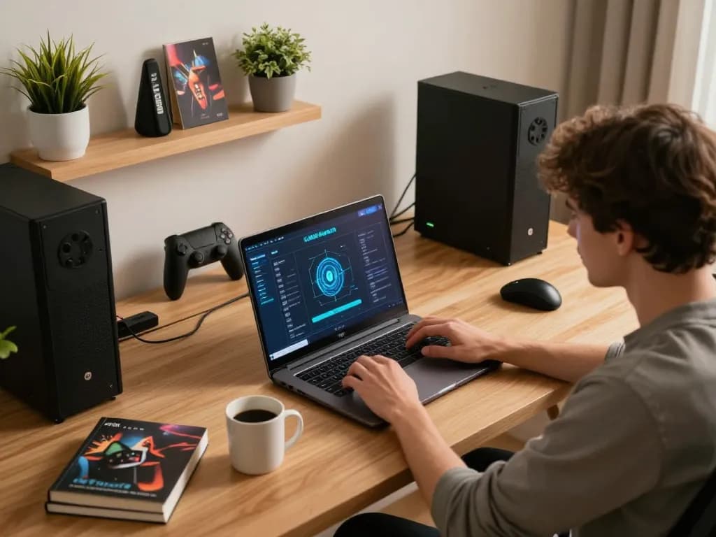 Engaging user analyzes LLWIN Function interface on laptop during online casino gameplay at home.