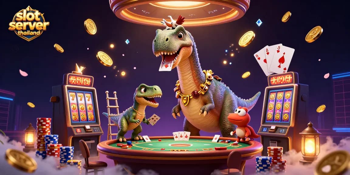 Get ready to play slot server thailand with vibrant casino elements and cartoon characters.