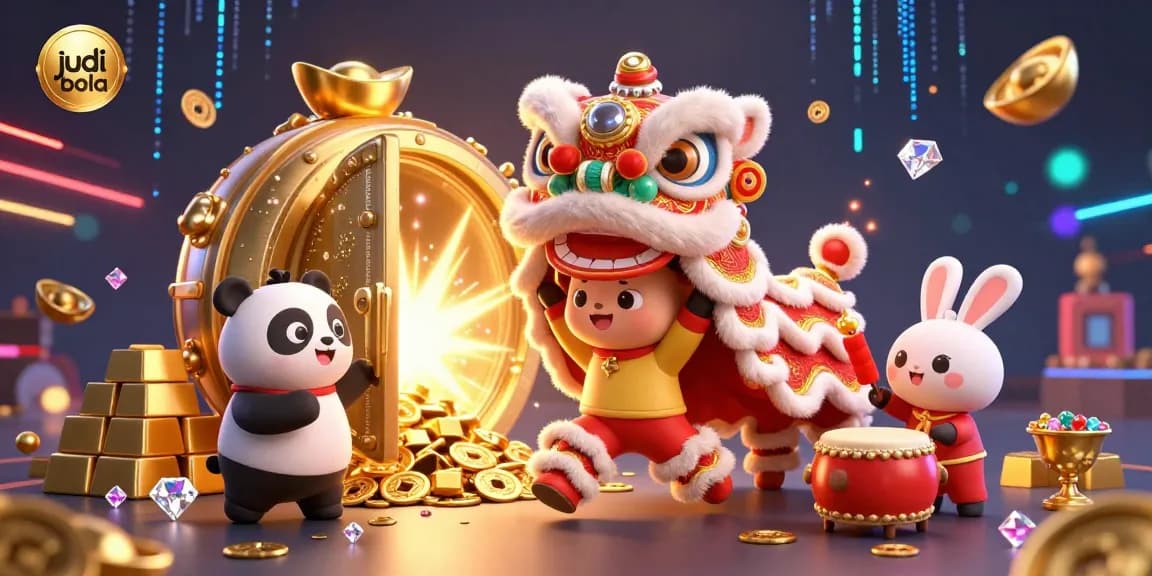 Engage in thrilling judi bola action with vibrant lion dance and dynamic gambling elements.
