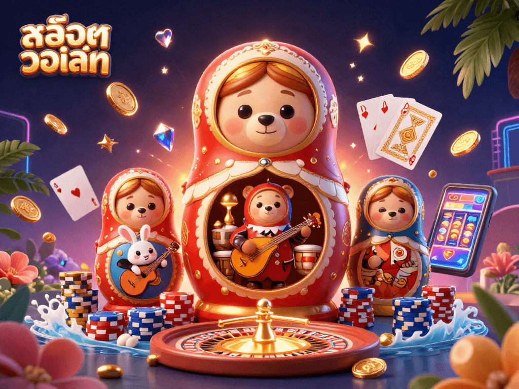 Spin the reels of สล็อตวอเลท while animated characters showcase casino excitement and luck!