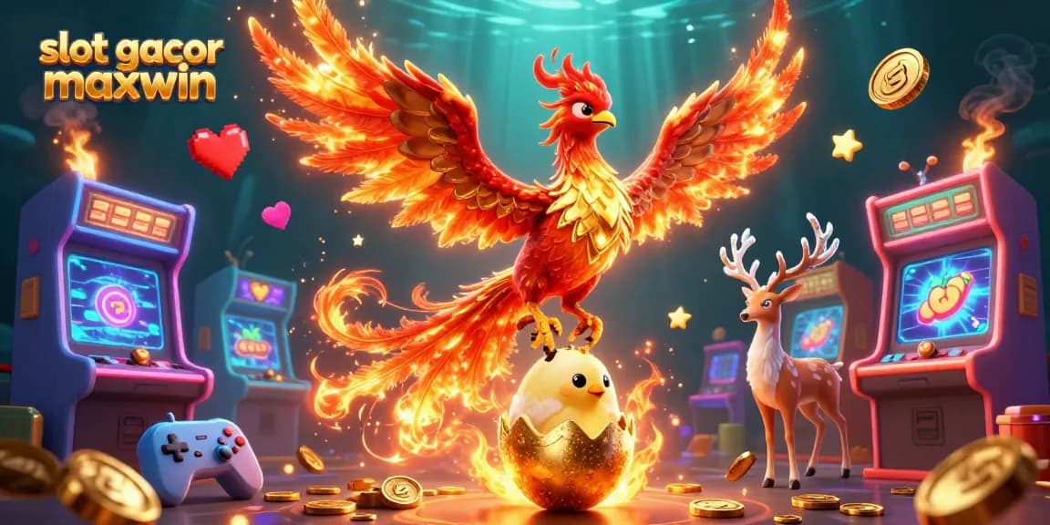 Engage with slot gacor maxwin featuring phoenixes, vibrant game elements, and a dazzling casino atmosphere.