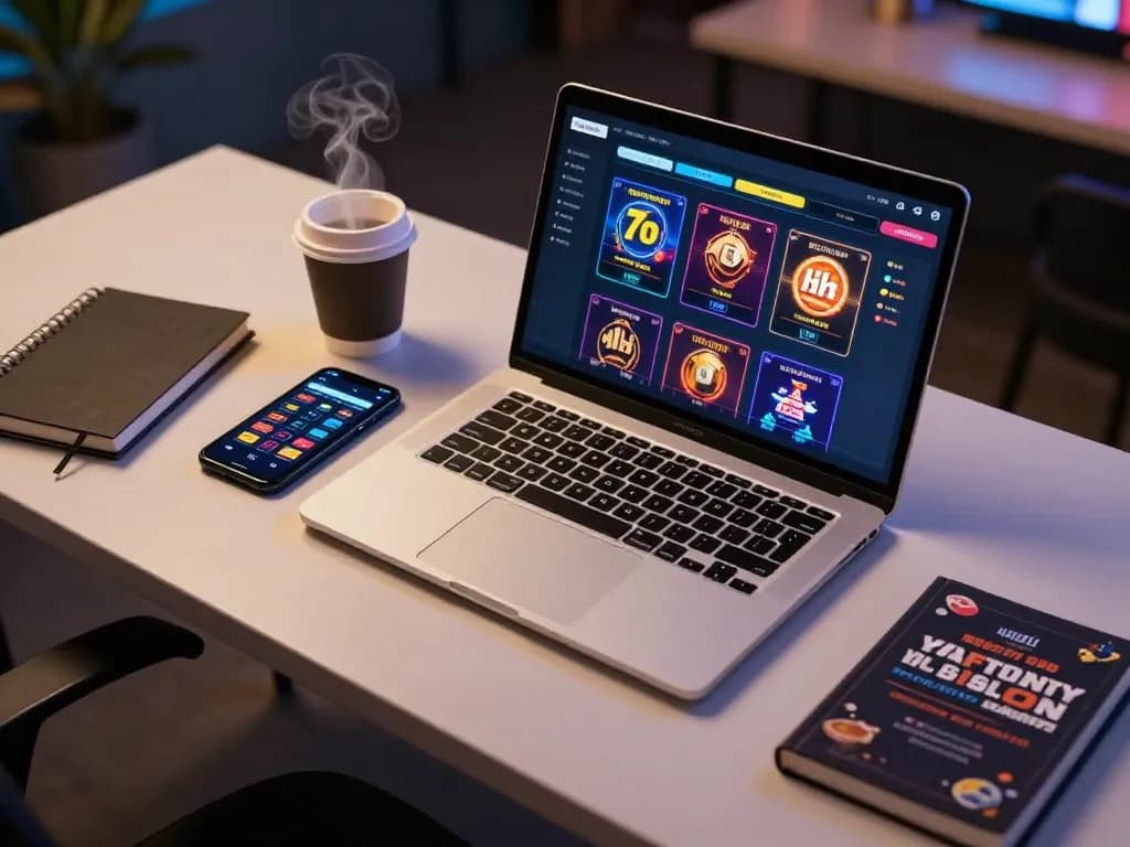 Person engaging with 7hh online casino games on laptop, creating a cozy responsible gaming atmosphere.