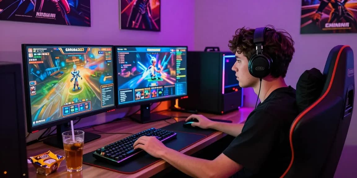 Player enjoying GARUDA303 online gaming with vibrant graphics and LED lighting.