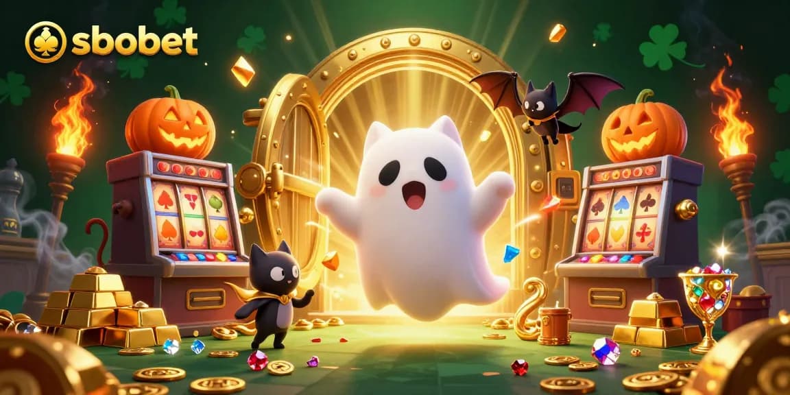 Experience sbobet thrills in a haunted casino with ghostly characters and glowing treasures.