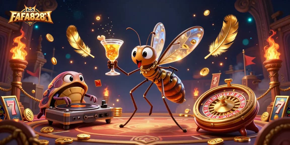 Engage with FAFA828TH in a vibrant 3D casino scene featuring unique characters and captivating gaming elements.
