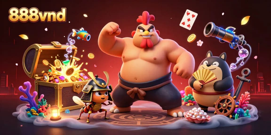 Exciting game scene with 888vnd's characters, showcasing vibrant casino elements for players.