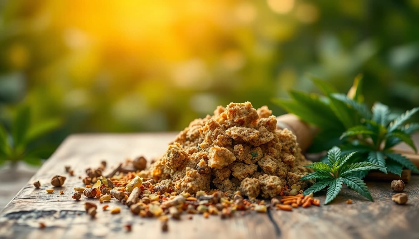 Find where to buy hash with high-quality, organic options displayed on a rustic wooden table.