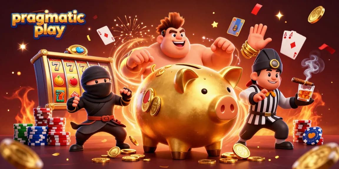 Engage in thrilling pragmatic play action with a dynamic 3D casino scene featuring iconic gambling elements.
