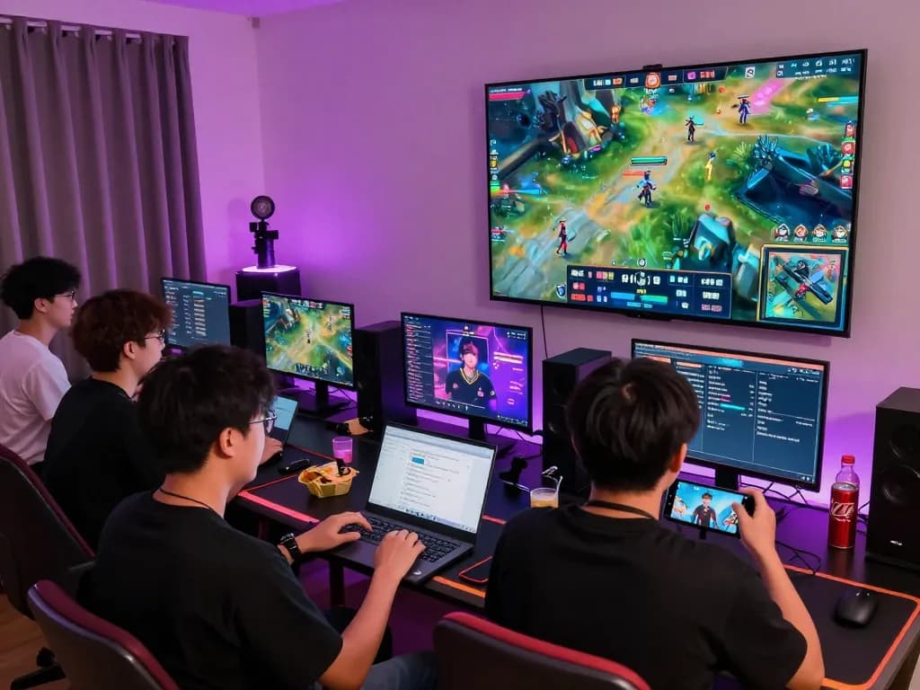 Esports betting Singapore gamers actively placing bets on exciting live matches with colorful screens.