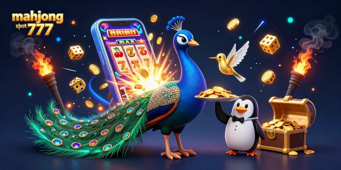 Experience mahjong slot 777 excitement with a vibrant 3D casino illustration featuring captivating characters and casino elements.