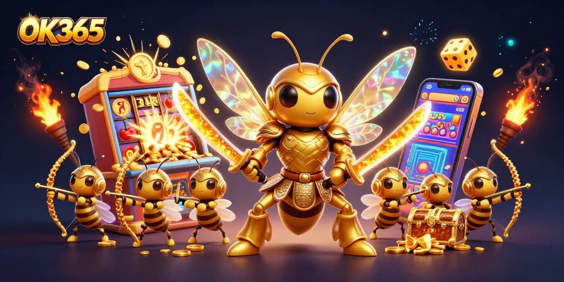 Experience the thrilling world of OK365 casino games with vivid 3D illustration showcasing vibrant gaming elements.