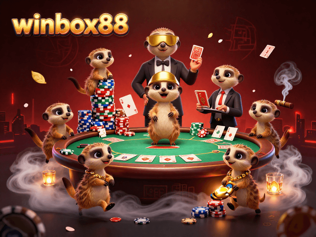 Experience the thrilling escapades of winbox88 with cheeky meerkats in a lively casino setting.