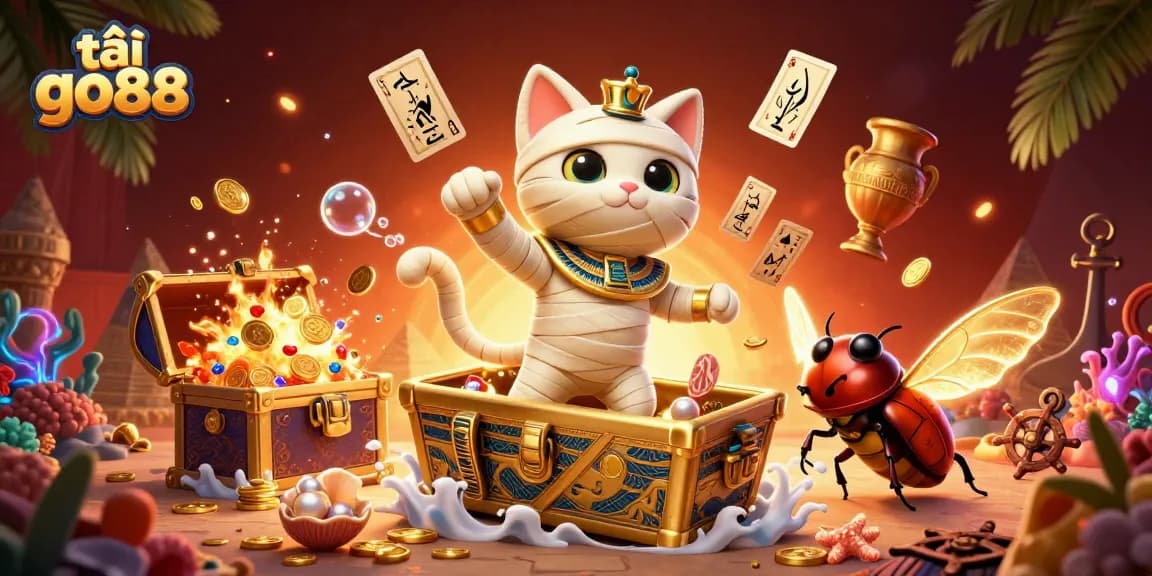 Experience thrilling wins at tải go88 with an entertaining mummy cat and vibrant casino elements.