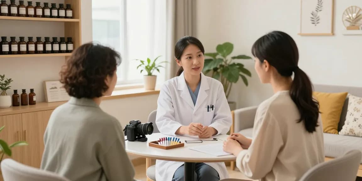 Consultation at 수원한의원, a warm and inviting wellness clinic setting.