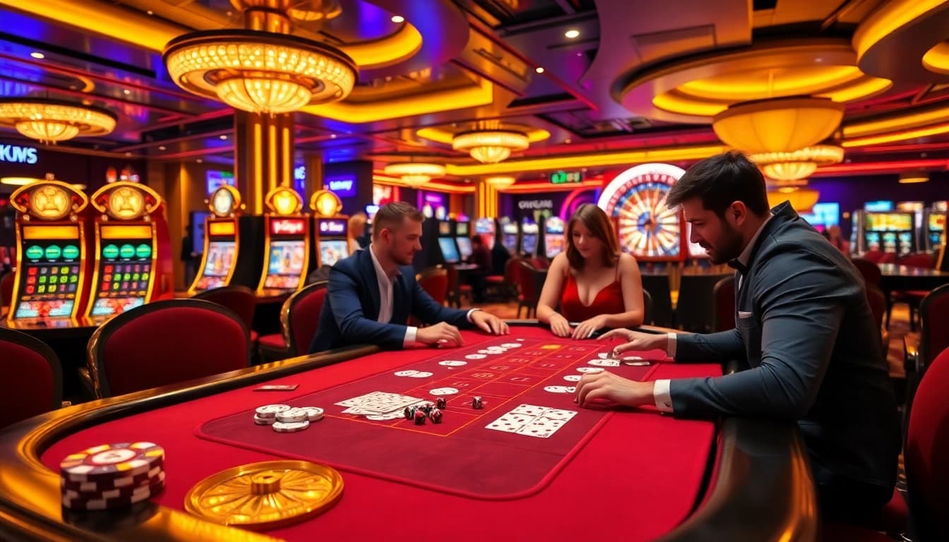A vibrant casino scene with a gambling table and players symbolizing migration agent in australia opportunities.