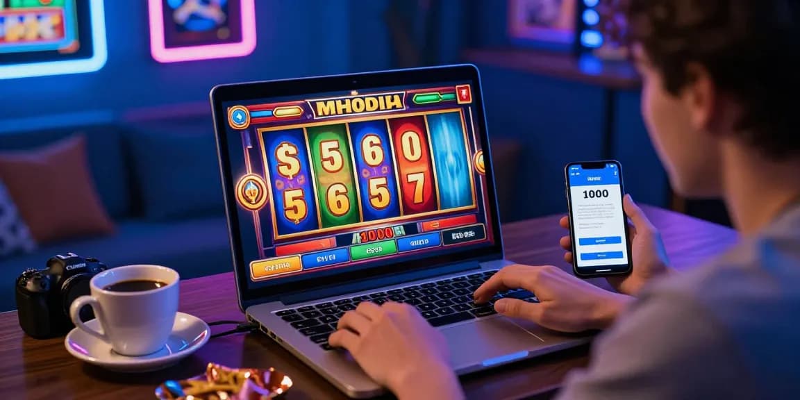 Player engaging with online slot deposit 1000 on a laptop in a cozy setting.