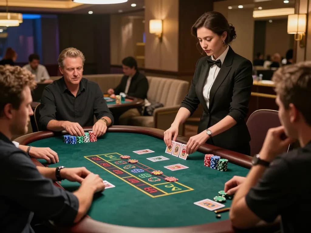 Engaging blackjack game at bj886 live casino with professional dealer and eager players.