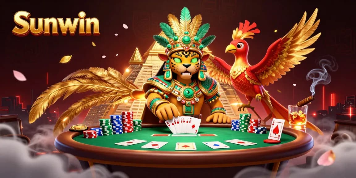 Experience thrilling gameplay at Sunwin with a colorful poker table and vibrant casino elements.