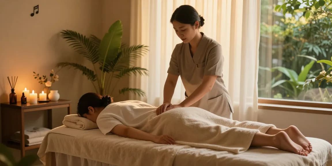 Tranquil 부산스웨디시 massage scene in a serene spa environment.