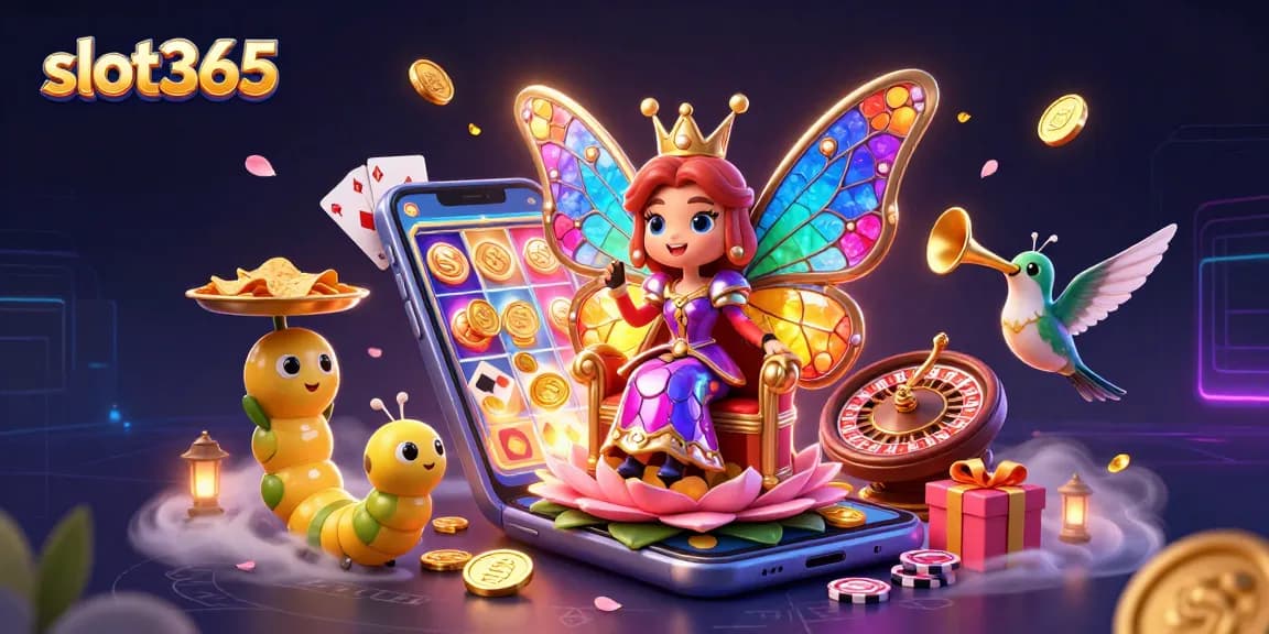 Experience big wins at slot365 with captivating gaming visuals and vibrant casino elements in this illustration.