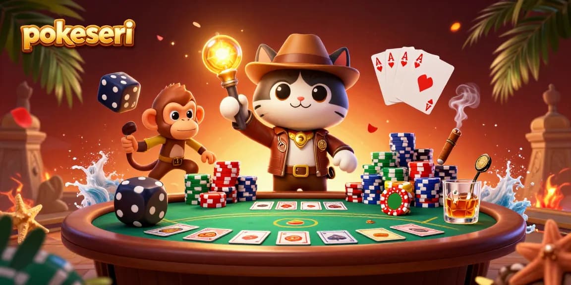 Experience the thrill of pokerseri with an exciting poker exploration scene filled with vibrant casino elements.