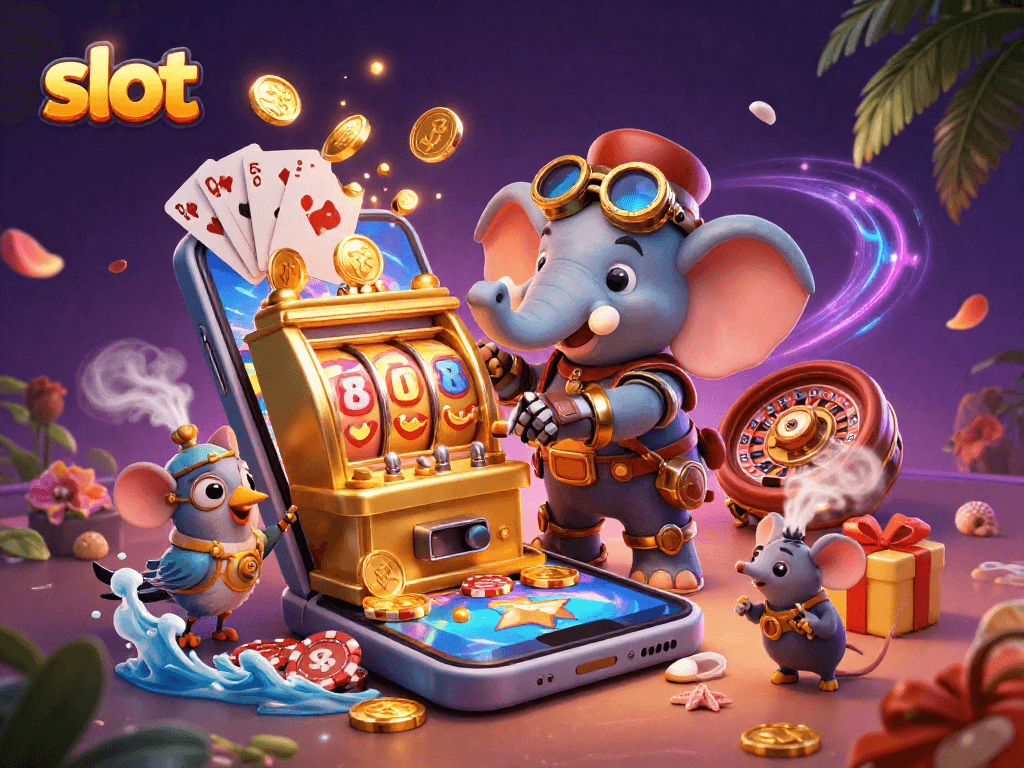 Spin the slot machine excitement with a steampunk elephant engineer at the casino.