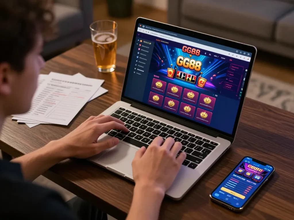 Engaging gaming experience on GG88 app displayed on laptop, showcasing online betting atmosphere.