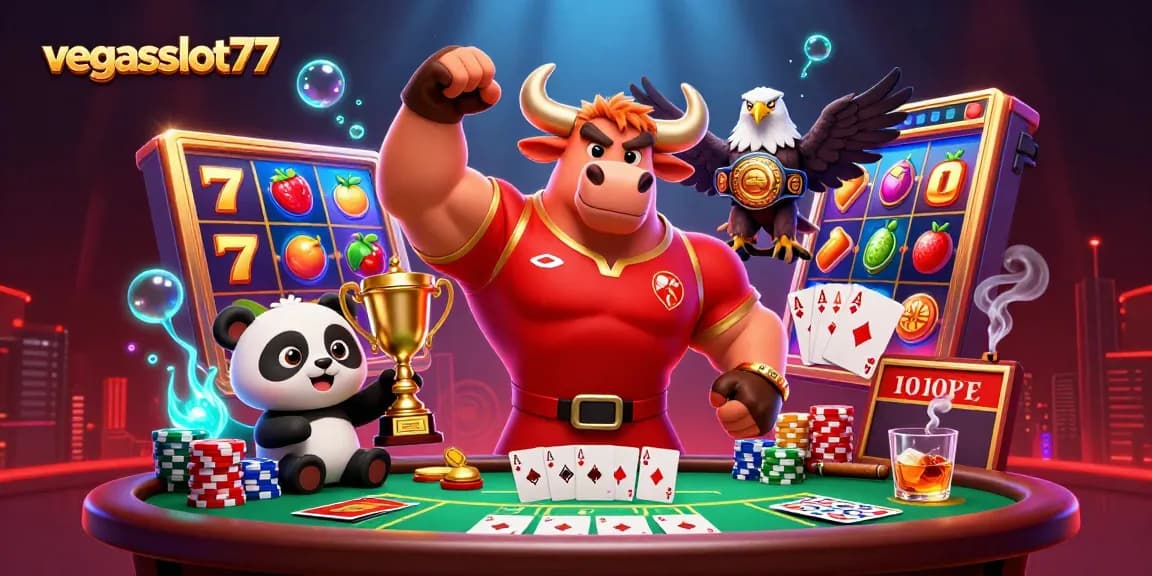 Experience exciting wins at vegasslot77 with dynamic 3D characters amidst vibrant slot elements.