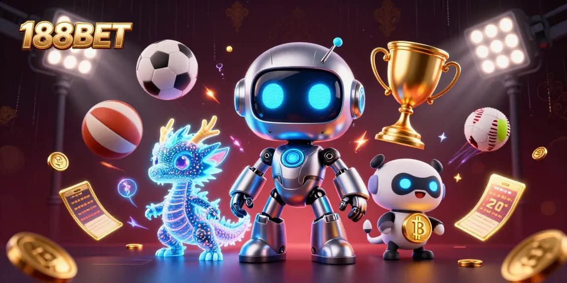 Experience seamless gaming with 188BET's dynamic casino atmosphere, showcasing sports elements and vibrant characters.