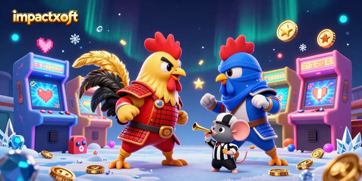 impactxoft features dynamic 3D cartoon roosters in a thrilling casino showdown.