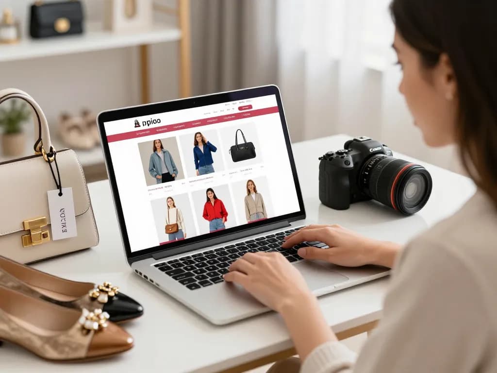 Stylish individual exploring high-quality 레플리카 fashion items on a modern laptop.