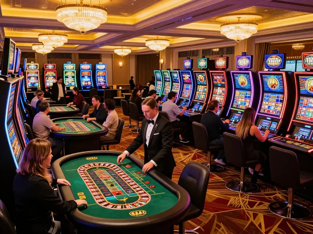 Players enjoying thrilling games at a vibrant casino venue showcasing the excitement of 32win.