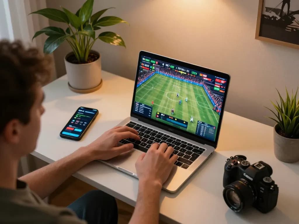 Experience thrilling sports betting with betbet on your laptop in a cozy home setup