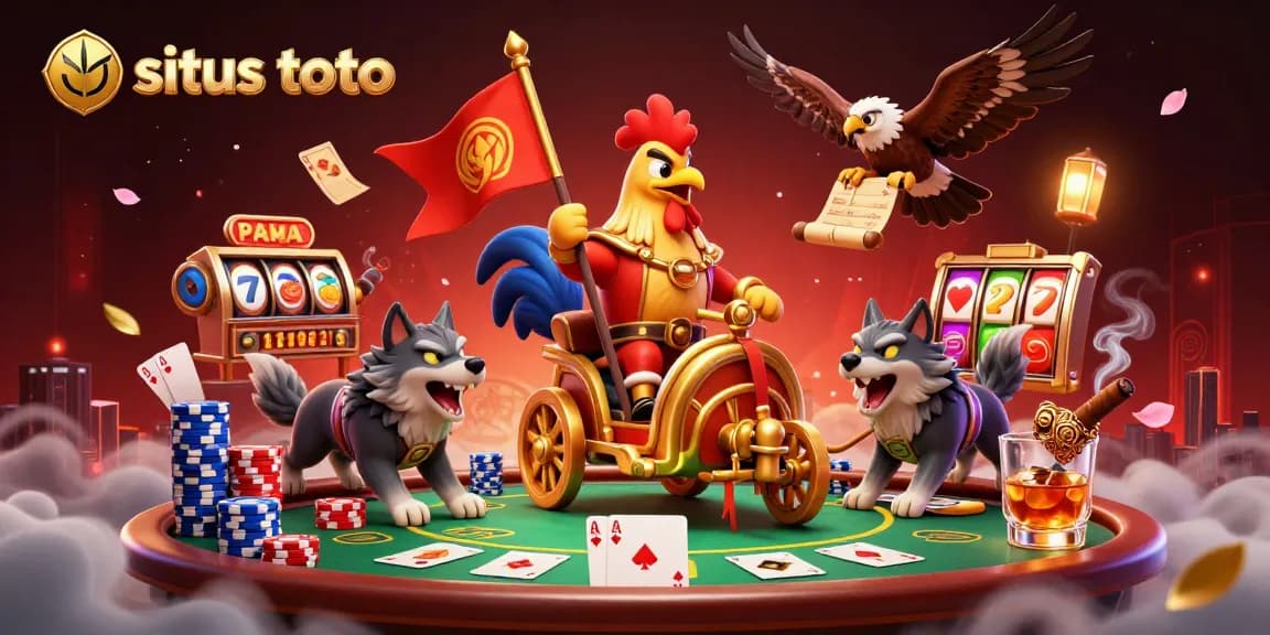 Engage with situs toto as the rooster warlord champions in a vibrant casino scene.