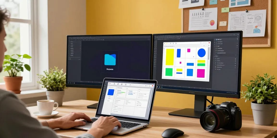 Explore Snipaste下载 interface in a modern home office, featuring colorful screenshot tools and annotations for enhanced productivity.
