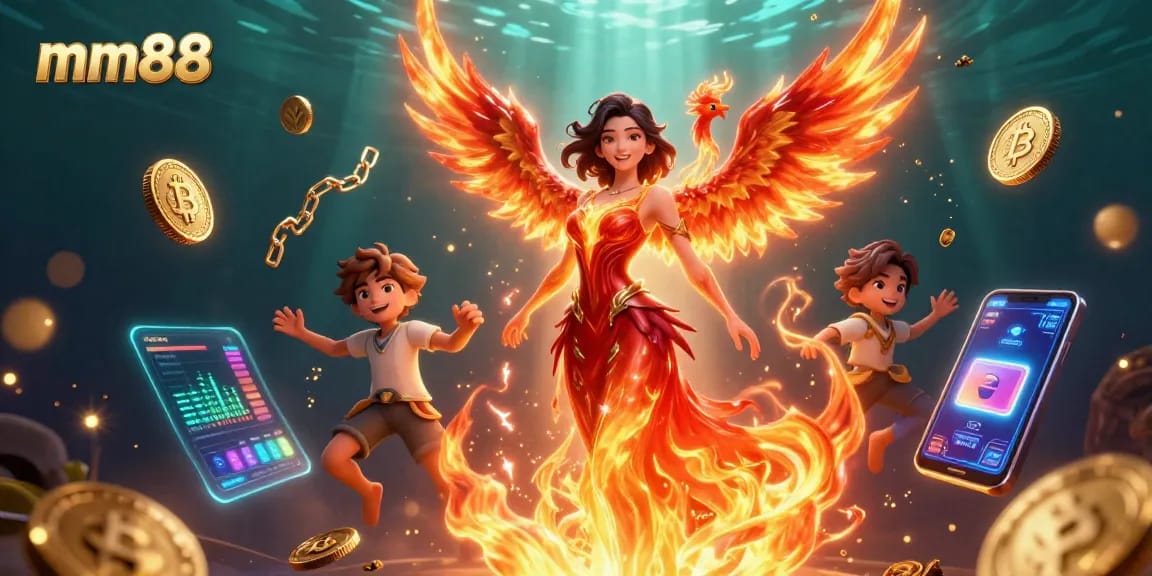 Spin the mm88 casino reels featuring a fiery Asian queen and a phoenix, offering thrilling jackpot chances.