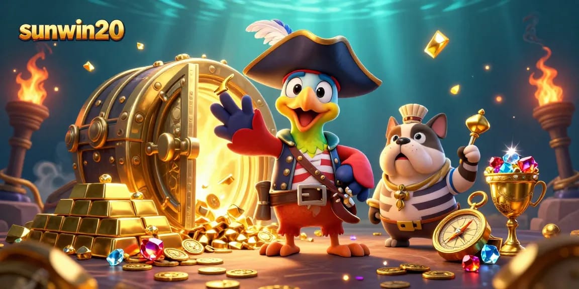 Experience exciting wins with sunwin20's vibrant 3D casino adventure featuring pirate characters.