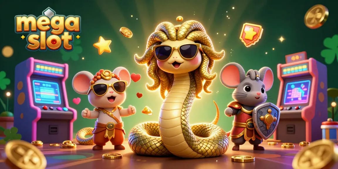 Bermain mega slot dengan ikon slot yang mengesankan dan suasana kasino penuh warna.