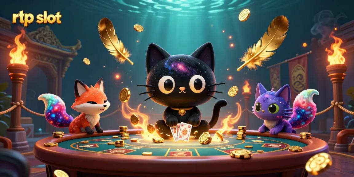 Experience the dynamic cosmic casino scene featuring rtp slot themed characters, engaging with vibrant gaming elements.