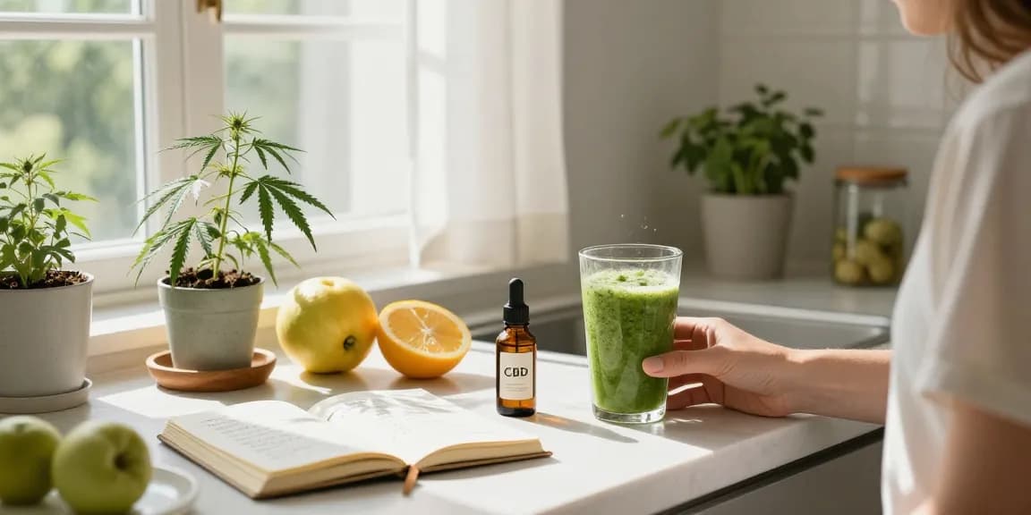 Hempworx Discount Packs featured in a wellness routine with CBD oil and fresh ingredients, promoting organic health.