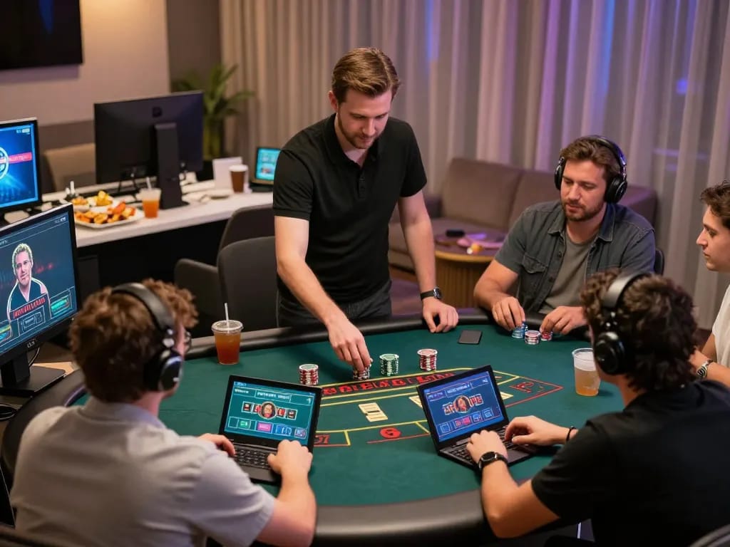 Experience dynamic online blackjack gaming at qq88ae with players engaged on various devices.