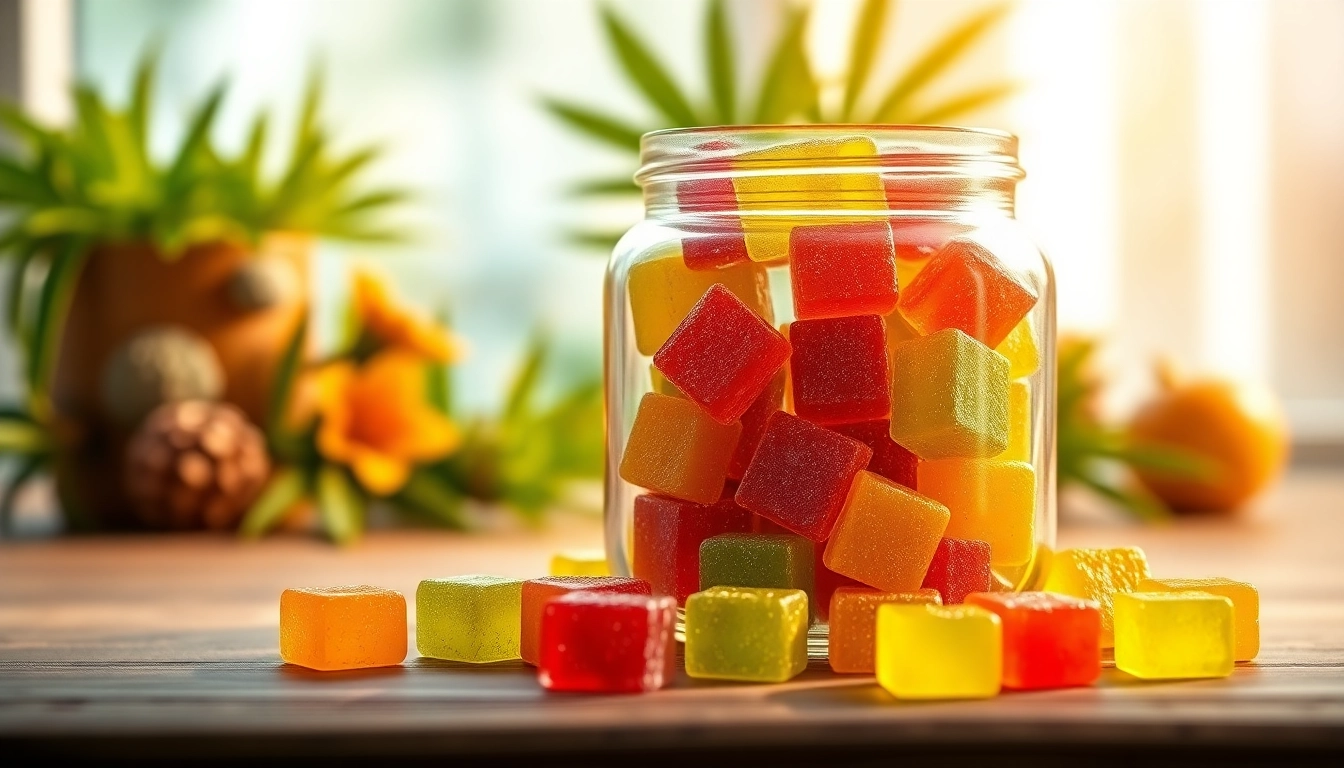 Tasty Weed Gummies in a stylish jar, showcasing their colorful textures and inviting appeal.