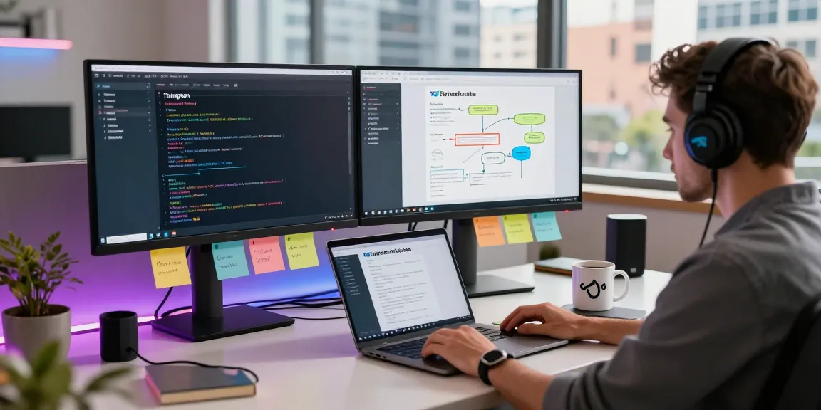 Experience the innovative workspace for Telegram's software development with vibrant tech elements