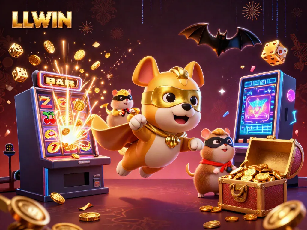 Experience exhilarating wins at LLWIN with this vibrant casino-themed illustration showcasing exciting game elements.