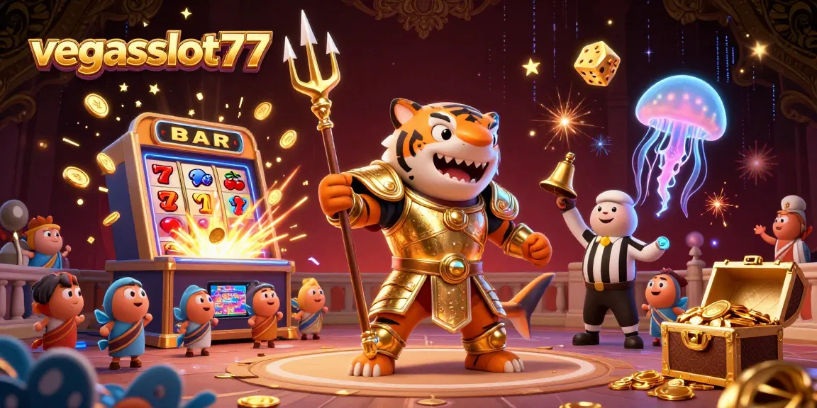 Experience thrilling gameplay with vegasslot77 as the tiger shark champions the jackpot in a vibrant casino scene.